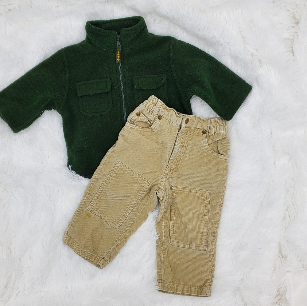 Vintage Green Fleece Jacket Kid 12 Months And Pants Tan 12 Months US
